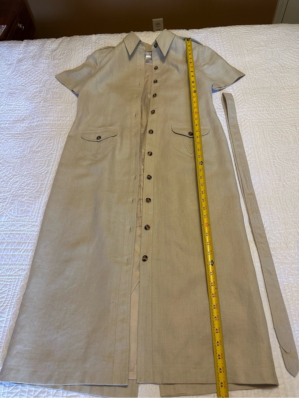 Belted Short-Sleeve Midi Shirt Dress in Cream - Picture 5 of 15